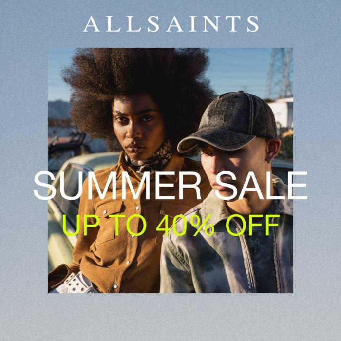 Two models AllSaints sales graphic